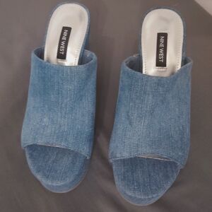 Nine West Blue Denim Mules